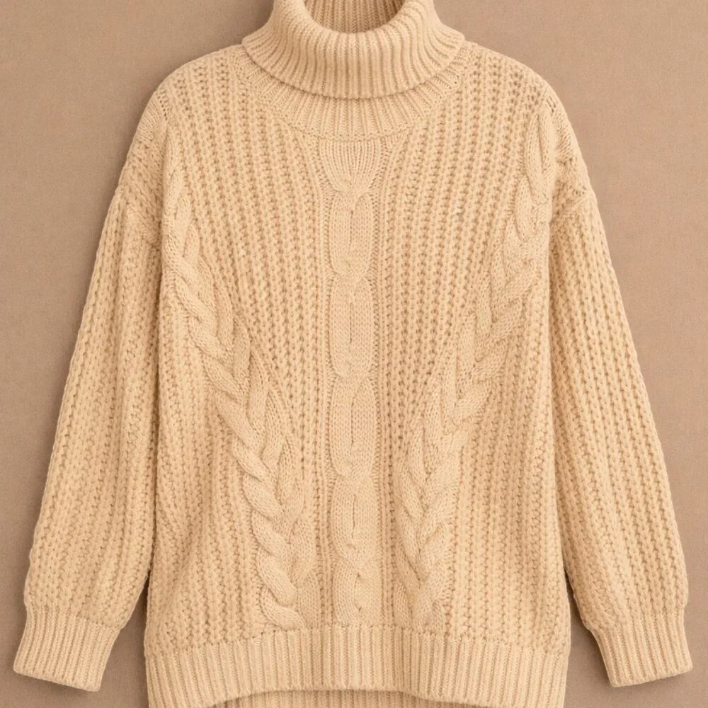 Plus Size Textured Cable Knit Ribbed Hem Turtleneck Sweater 5XL (Fits Smaller) - Picture 4 of 6